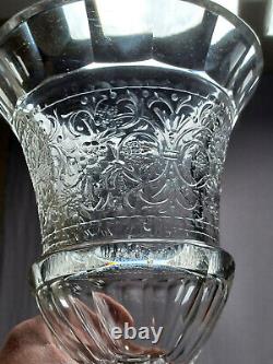 Signed Moser Engraved Floral Scrollwork & Cut Crystal Vase Dated 1895-1920 AS IS