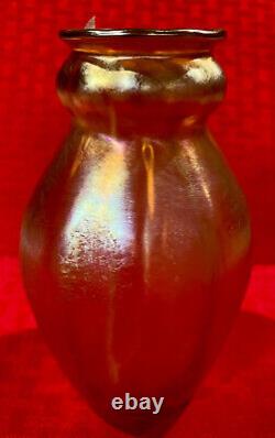 Signed & Numbered L C Tiffany, Gold Favrile glass Vase, c. 1895