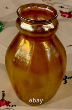 Signed & Numbered L C Tiffany, Gold Favrile glass Vase, c. 1895