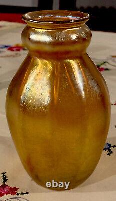 Signed & Numbered L C Tiffany, Gold Favrile glass Vase, c. 1895