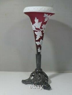 Signed Webb Cameo Glass Vase In Silverplate Fitting