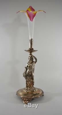 Silver Victorian Floral Art Glass Insert Female Figural Epergne