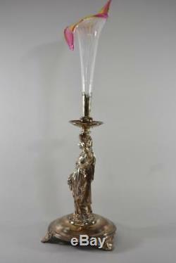 Silver Victorian Floral Art Glass Insert Female Figural Epergne