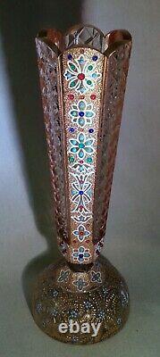 Spectacular Rare Bohemian Heavily Beaded Gilt Jeweled Cut Glass Paperweight Vase