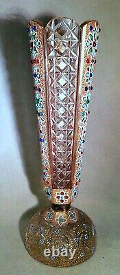 Spectacular Rare Bohemian Heavily Beaded Gilt Jeweled Cut Glass Paperweight Vase