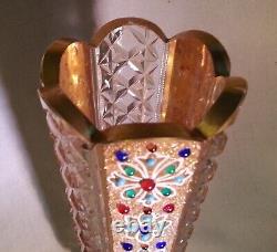 Spectacular Rare Bohemian Heavily Beaded Gilt Jeweled Cut Glass Paperweight Vase