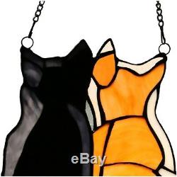 Stained Glass Cats Kitties Window Panel Colorful Hanging Sun Catcher withChain