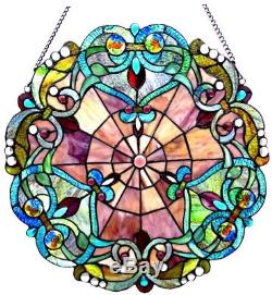 Stained Glass Tiffany Style Victorian Window Panel Round Hanging Wall Art Decor