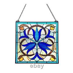 Stained Glass Victorian Tiffany Style Suncatcher Art Glass Window Panel 16 x 16