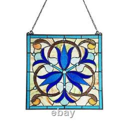 Stained Glass Victorian Tiffany Style Suncatcher Art Glass Window Panel 16 x 16