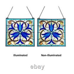 Stained Glass Victorian Tiffany Style Suncatcher Art Glass Window Panel 16 x 16