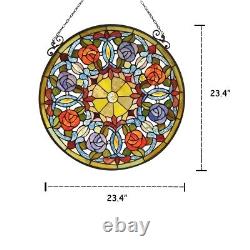 Stained Glass Victorian Window Panel 23.4 Round Multi-Color Art Glass