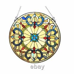 Stained Glass Window Panel Handcrafted Round Victorian Suncatcher Art Glass