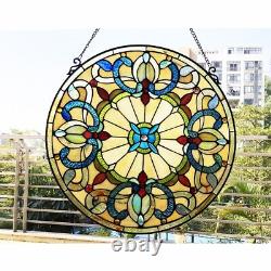 Stained Glass Window Panel Handcrafted Round Victorian Suncatcher Art Glass