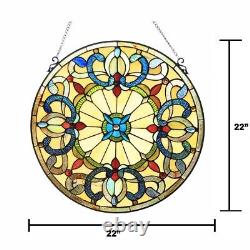 Stained Glass Window Panel Handcrafted Round Victorian Suncatcher Art Glass