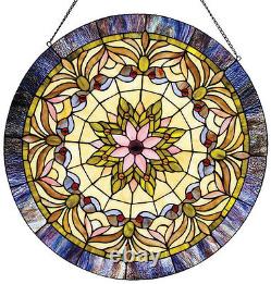 Stained Glass Window Panel Round Victorian 22 Diameter Suncatcher Art Glass