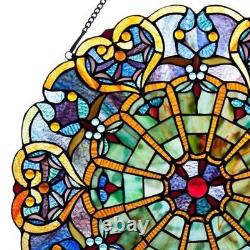 Stained Glass Window Panel Round Victorian Tiffany Style Art Glass Suncatcher