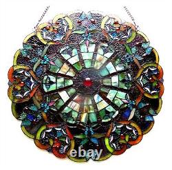 Stained Glass Window Panel Round Victorian Tiffany Style Art Glass Suncatcher