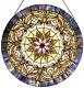Stained Glass Window Panel Tiffany Style Round Victorian Hanging Wall Decor Art