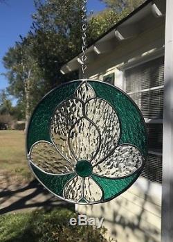 Stained Glass Window Suncatcher Victorian Flower Emerald 9 Round Circle