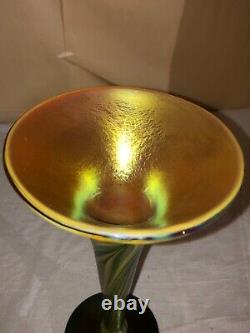 Steven Lundberg Glass Art Studio Pulled Feather Vase-Label Signed Gold Aurene