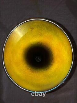 Steven Lundberg Glass Art Studio Pulled Feather Vase-Label Signed Gold Aurene
