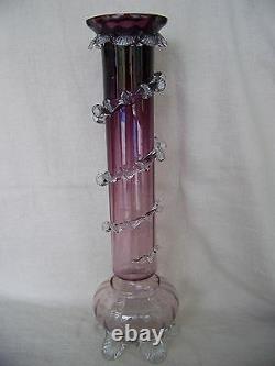 Stevens & Williams ART GLASS FOOTED VASE Amethyst and Clear 15 Tall