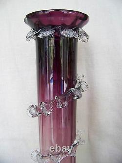 Stevens & Williams ART GLASS FOOTED VASE Amethyst and Clear 15 Tall