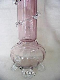 Stevens & Williams ART GLASS FOOTED VASE Amethyst and Clear 15 Tall