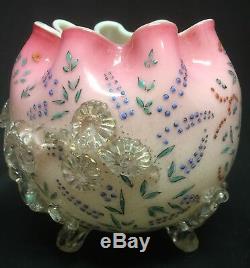 Stevens & Williams Antique Enameled Mat- Su No Ke 1890s Footed Bowl Vase