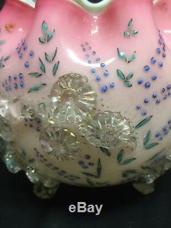 Stevens & Williams Antique Enameled Mat- Su No Ke 1890s Footed Bowl Vase