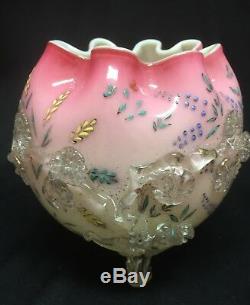 Stevens & Williams Antique Enameled Mat- Su No Ke 1890s Footed Bowl Vase