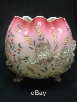 Stevens & Williams Antique Enameled Mat- Su No Ke 1890s Footed Bowl Vase