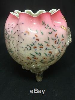 Stevens & Williams Antique Enameled Mat- Su No Ke 1890s Footed Bowl Vase