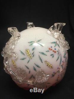 Stevens & Williams Antique Enameled Mat- Su No Ke 1890s Footed Bowl Vase