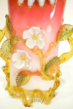 Stevens & Williams Applied Flowers Vase Japanese Matsu Noke Design