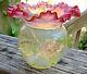 Stevens & Williams Cranberry & Yellow Opalucent Vase With Applied Flowers 1890's