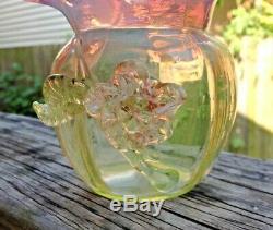 Stevens & Williams Cranberry & Yellow Opalucent Vase with Applied Flowers 1890's