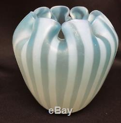 Stevens & Williams English Antique Opalescent Stripe Satin Vase Patent Box Pleat