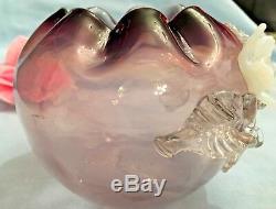 Stevens Williams Glass Amethyst Rose Bowl Threaded W Applied Flowers