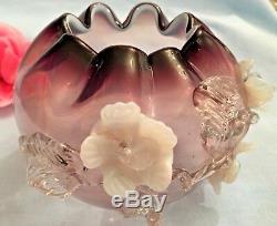 Stevens Williams Glass Amethyst Rose Bowl Threaded W Applied Flowers