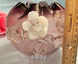 Stevens Williams Glass Amethyst Rose Bowl Threaded W Applied Flowers