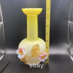 Stevens & Williams Glass Vase Matsu-No-Ke Applied Flowers Glows 8 Tall