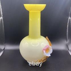Stevens & Williams Glass Vase Matsu-No-Ke Applied Flowers Glows 8 Tall
