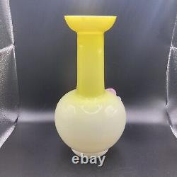 Stevens & Williams Glass Vase Matsu-No-Ke Applied Flowers Glows 8 Tall