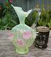 Stevens & Williams Harrach Uranium Glass Applied Flower Striped Ewer Vase 22cm