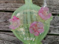 Stevens & Williams Harrach Uranium Glass Applied Flower Striped Ewer Vase 22cm