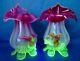 Stevens & Williams Jack-in-the-pulpit Cranberry Uranium Vaseline Glass Vases