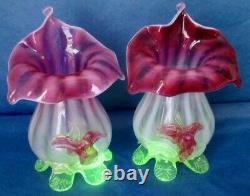 Stevens & Williams JACK-IN-THE-PULPIT Cranberry Uranium Vaseline Glass Vases