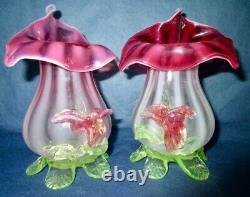 Stevens & Williams JACK-IN-THE-PULPIT Cranberry Uranium Vaseline Glass Vases